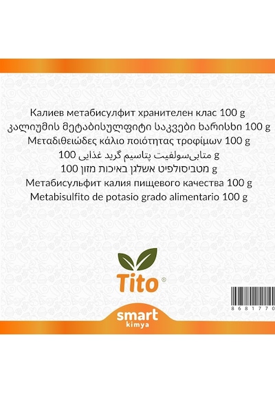 Potasyum Metabisülfit E224 Gıda Tipi 100 G