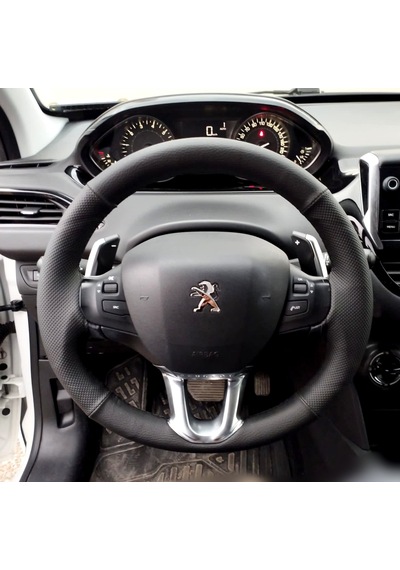 Dikişli Direksiyon Kılıfı Siyah Deri Noktalı Deri Siyah Dikişli Peugeot 208 İçin Siyah