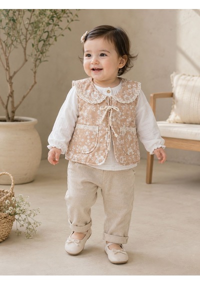 Hippıl Baby Müslin Gömlekli Kız Üçlü Takım 9-24 Aylık -ba5266592 - Pembe