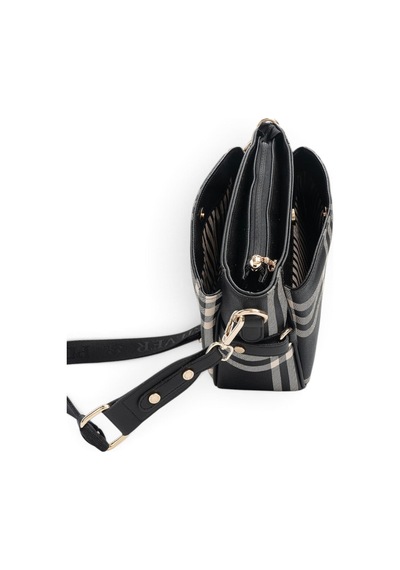 Silver & Polo Silver Polo Siyah - Siyah Çizgili Ekose Kadın Çapraz Çanta Sp884