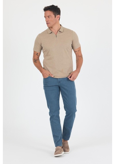 Kahverengi Kısa Kol Düz Suprem Polo Yaka Cepsiz Pamuklu Casual Slim Fit Tişört 1011250164 402 Kahverengi