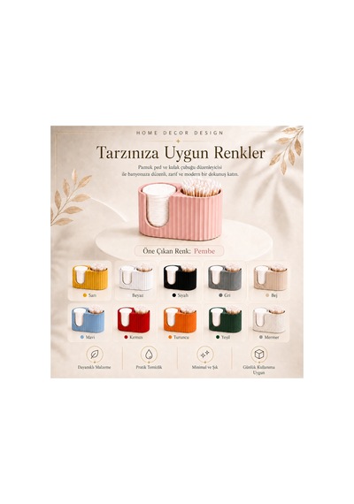 Makyaj Pamuğu Ve Kulak Çubuğu Organizeri 13cmx6cmx7cm Pembe