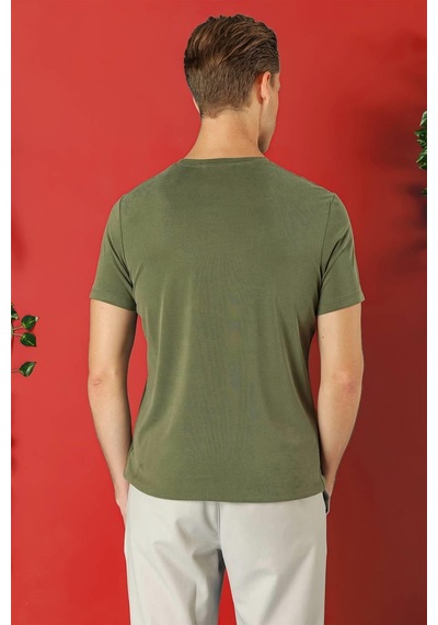 Efor Slim Fit Bisiklet Yaka %100 Pamuk Haki Tişört Ts 878 Haki