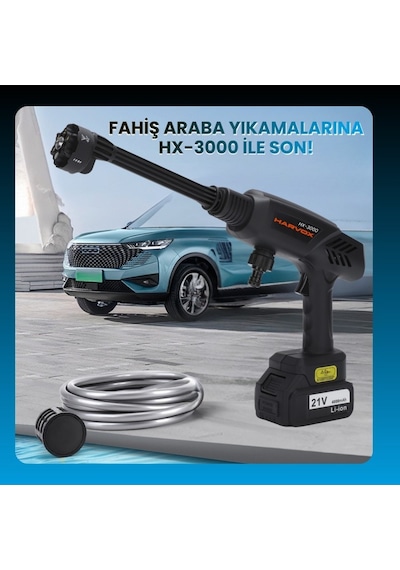 Hx-3000 Yüksek Basınçlı Araç Yıkama Makinesi 260psı 18.500rpm 4000mah Çift Batarya Yıkama Tabancası