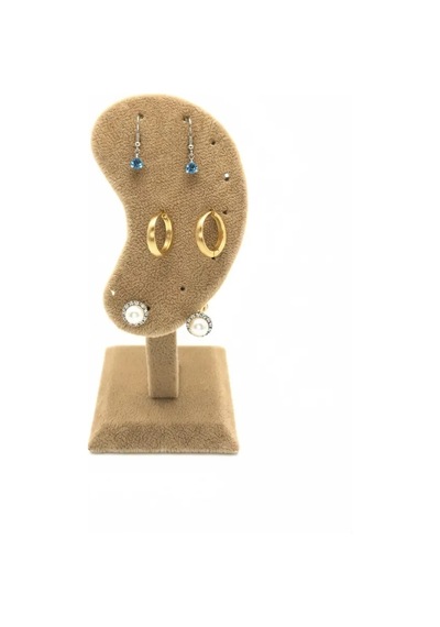 Süet Kumaş Sütlü Kahve Renk 15/5cm Ayaklı Küpe Sergileme Dekoru