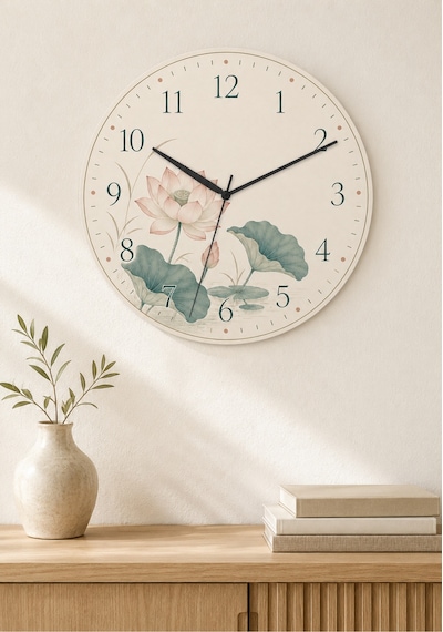 AA Shop Dekoratif Baskılı Ahşap Botanik Desenli Duvar Saati Sessiz Akar Mekanizmalı Modern Çiçek Ve Yaprak 821 Çoklu Renkli