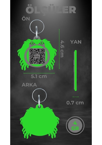 Petjoo 11.Lucy Yeşil-Gri Qr'lı Köpek Künyesi