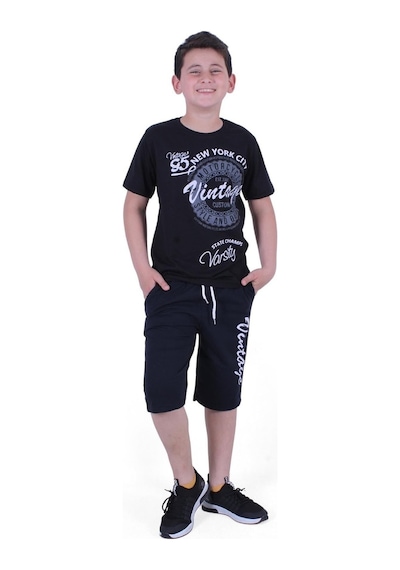 Fyk Kids Vintage Custom Yazı Baskılı Erkek Çocuk Yazlık Takım Siyah