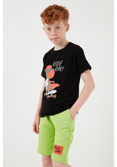 Lela Pamuklu Regular Fit Bisiklet Yaka Şortlu Alt-Üst Erkek Çocuk Takım 6212014 Siyah