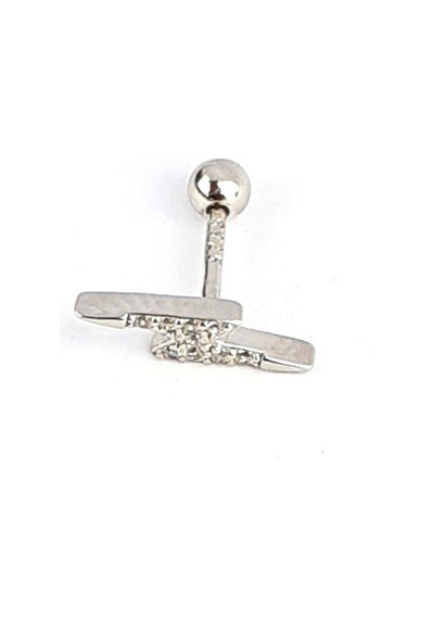 Zirkon Taşlı 925ayar Gümüş Şimşek Tragus Kıkırdak Piercing Gümüş