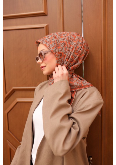 Silk Home Soft Eşarp 73077-21 Gri, Parlak Turuncu, Kiremit Bordo