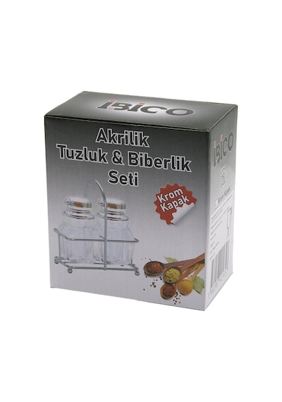 2pcs Krom Kapak Akrilik Tuzluk - Biberlik - Baharatlık Metal Standlı Kare - Köşeli 5047 Çok Renkli
