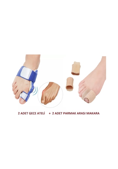 Halluks Valgus Gece Ateli Mavi + Parmak Arası Makara Ayak Kemik
