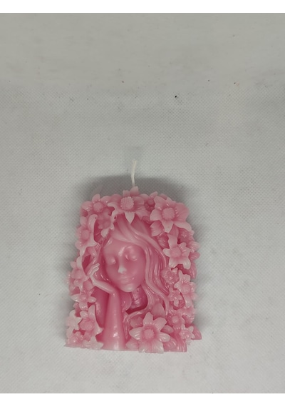 Dekoratif Çiçekli Kadın Mum Pembe