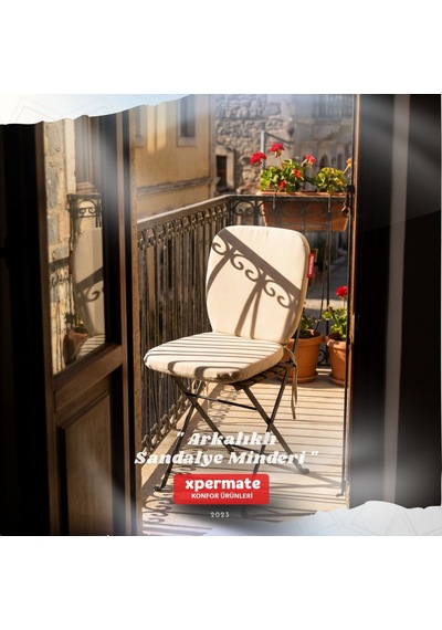 Arkalıklı Sandalye Minderi Oval Bağcıklı Mutfak Bahçe Balkon Minderi Bej
