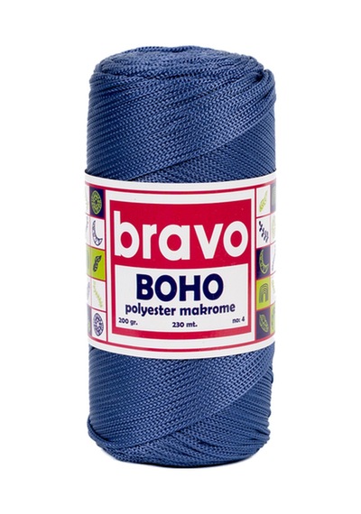 Boho Polyester Makrome İplik 2 Mm 200 Gr 230 Metre No: 4 Renk Kodu: 235 Havacı Mavi