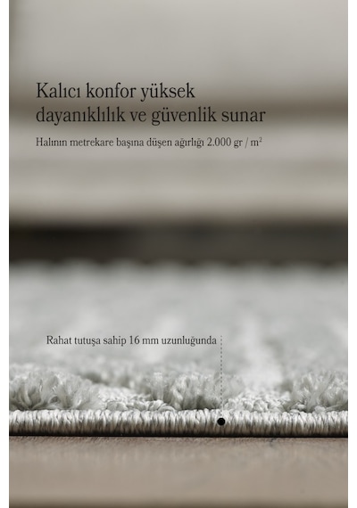 Yumuşak Peluş Tüylü İskandinav Desenli Kabarık Bukleli Gri Renkli Halı Gri