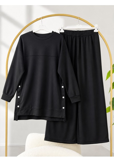 Lovie Moda Kadın Tesettür Yanı Çıtçıtlı Basic Takım Siyah
