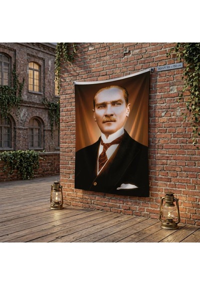 Sivil Takım Elbiseli Mustafa Kemal Atatürk Poster Bayrak Raşel Kumaş 100x150 Cm Ata22 Diğer