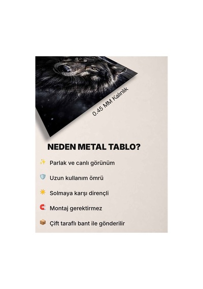 Bozkurt Portre Metal Tablo - Vahşi Doğa Duvar Dekoru, Metal Poster Wall Art Çok Renkli - 924525060 Çok Renkli - 924525060 Çok Renkli