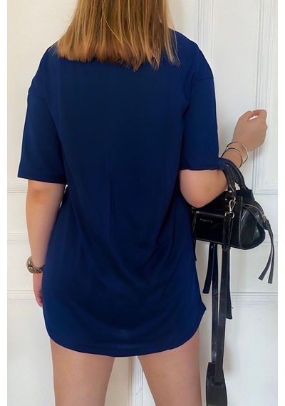 Flood Of Style Kadın Penye Yazlık Oversize Kısa Kollu Nefes Alan Lacivert