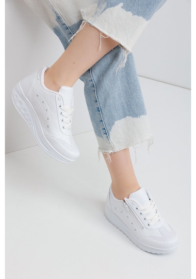 Kadın Beyaz Spor Ayakkabı 6 Cm Yüksek Rahat Taban Günlük Sneaker X300 Beyaz