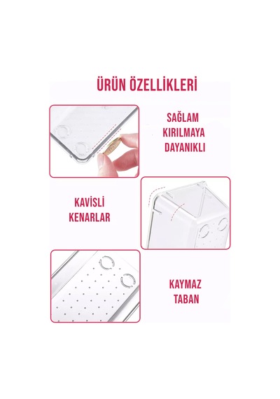 10'lu Çok Amaçlı Çekmece İçi Düzenleyici Set Şeffaf Organizer Makyaj Takı Organizeri Şeffaf