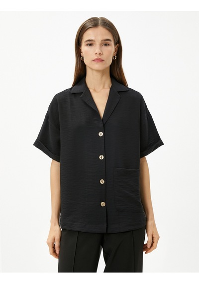 Koton Crop Gömlek Cep Detaylı Kısa Kollu Siyah 3sak60058cw Siyah