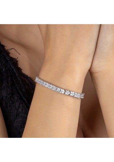 Bymoreelsesilver-Pırlanta Modeli Mekik Taşlı Su Yolu Gümüş Bileklik