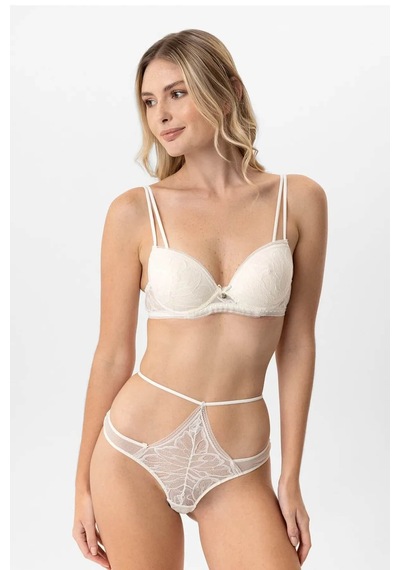 Pierre Cardin Dantelli Soft Push Up Sütyen Takım Sütlü Kahve Sütlü Kahverengi