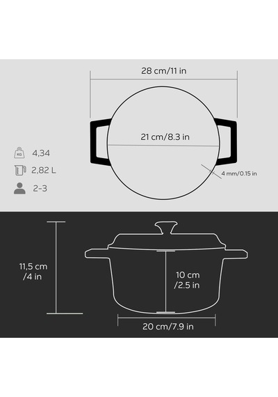 Metal Döküm Yuvarlak Tencere, 20 Cm, Siyah Diğer