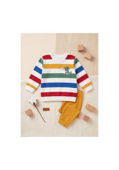 Deniva Kids Erkek Bebek Dinozor Baskılı Çizgili 2'li Eşofman Takımı Sweatshirt & Eşofman Altı - 1 Yaş Turuncu Deniva Kids Erkek Bebek Dinozor Baskılı Çizgili 2'li Eşofman Takımı Sweatshirt & Eşofman Altı - 1 Yaş Turuncu