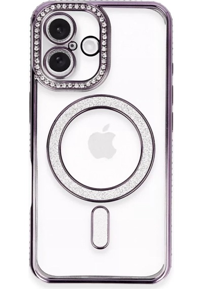 Apple iPhone Uyumlu 16 Plus Kılıf Joke Simli Magneticsafe Kılıf - Derin Mor -