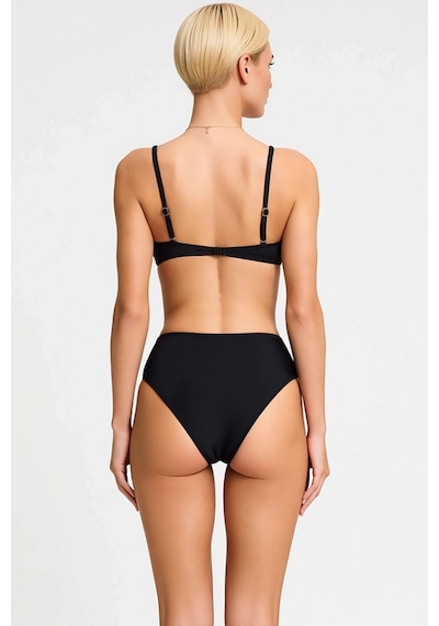 Benerly Kadın Bikini Takımı Straplez Kaplı Yüksek Bel Slip Aksesuar Detay Siyah