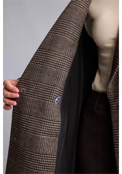 Defacto Regular Fit Ekose Kruvaze Kaşe Kaban H8594ax26wnbn604 Kahve-bn604