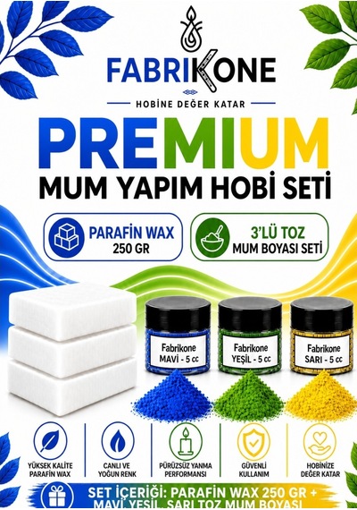 Premium Mum Yapım Hobi Seti - Parafin Wax 250 Gr - 3'lü Toz Mum Boyası Seti - Mavi, Yeşil, Sarı Bkfabpw2503mysr Karışık