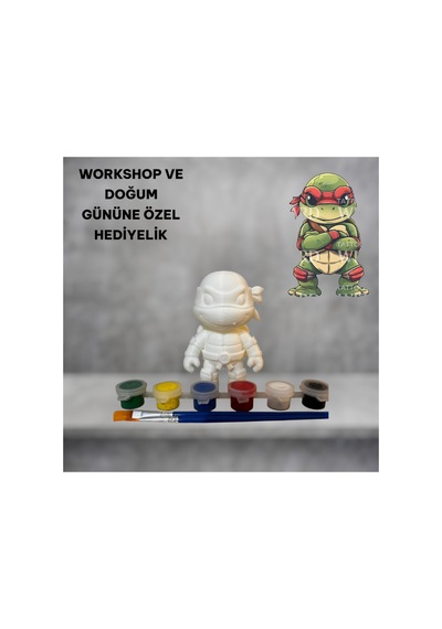 3d Ninja Kamplumbağa Figür Boyama Seti - Kendin Boya Hobi Ve Etkinlik Seti - Akrilik Boya + 2 Fırça