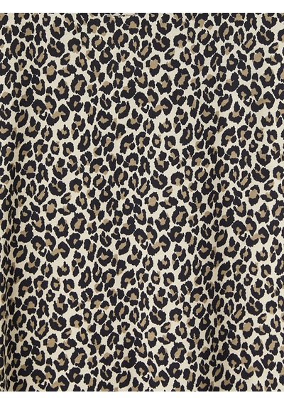 Lcw Comfort Kahverengi Bisiklet Yaka Leopar Desenli Kadın Tişört