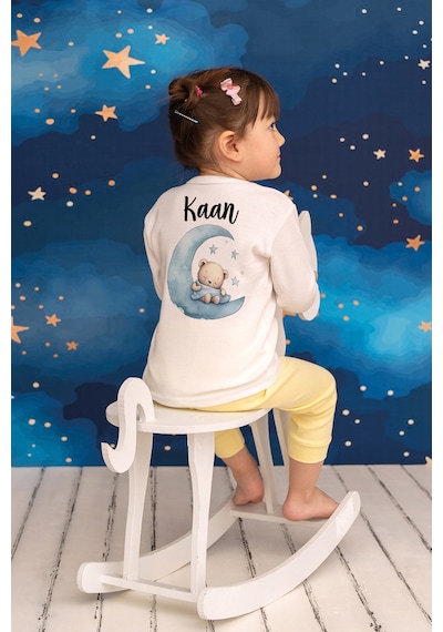 Pia Baby İsme Özel Erkek Çocuk Pijama Takımı %100 Pamuk Penye İsim Baskılı Kişiye Özel Çocuk Pijaması 10713p14pi Krem