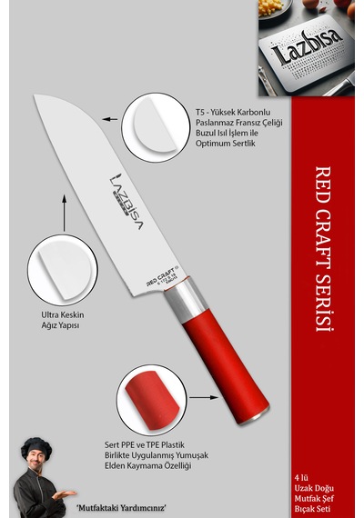 Red Craft Seri Mutfak Bıçak Seti Et Sebze Şef Bıçağı 4 Lü Mtf-325 Kırmızı