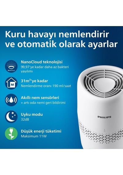 Philips Nemlendirici 2000 Serisi - Hijyenik Nemlendirme,%99,97 Daha Az Bakteri, 2l Su Haznesi, 190 Ml/saat, 31 M²'ye Ka