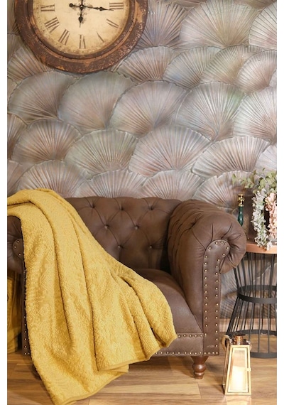 Elart Embos Battaniye Etnik Desen Çift Kişilik Hardal 220X240Cm-Hardal-Çift Kişilik Hardal