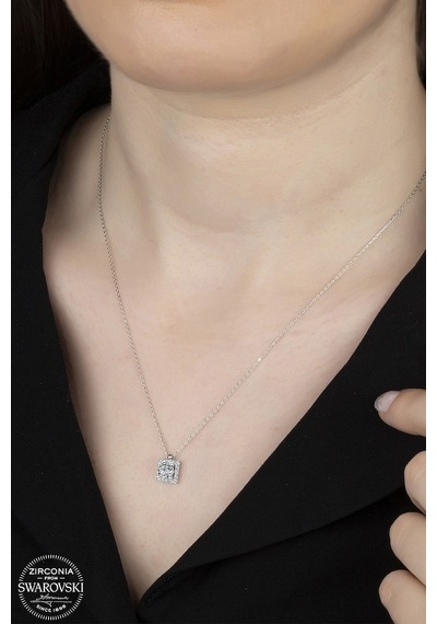 Union Swarovski Zirconia Kadın Pırlanta Montür Gümüş Kolye (550094831)