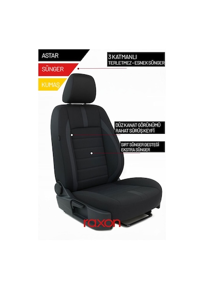 Fiat Egea Hatchback Neptune Series 2+1 Uyumlu Tay Tüyü Oto Koltuk Kılıfı - Premium Şık Ve Konforlu Tasarım Siyah