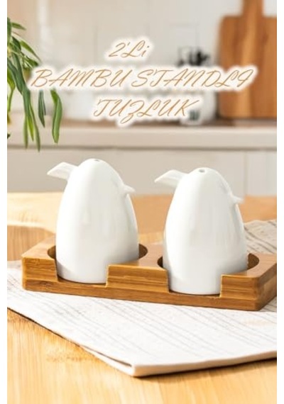Ayrex Porsima 102001 Grage 2li Bambu Standlı Porselen Tuzluk Biberlik Seti - 80ml Diğer