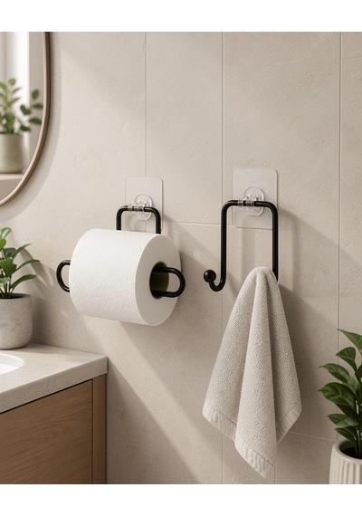 Yapışkanlı Banyo Düzenleme Seti 2'li Uczzdlynpltaskılıktuvaletkağıt-1 Siyah