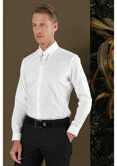 Efor Gk 703 Slim Fit Beyaz Klasik Gömlek Beyaz