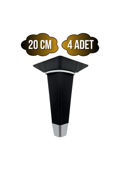 İrem Siyah Krom 20cm Plastik Ayak Mobilya Masa Ve Dolap Ayağı 20cm Siyah - Krom 4 Adet Siyah