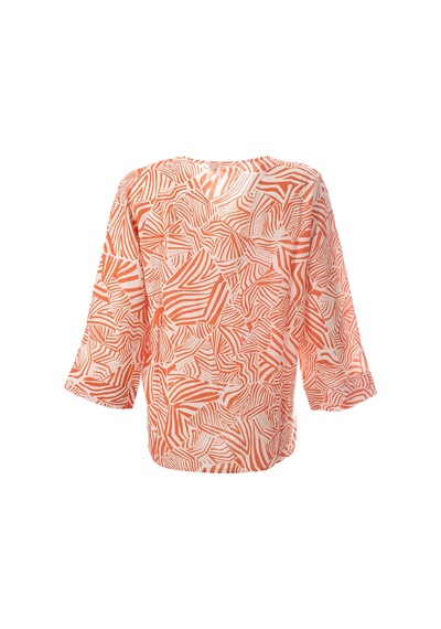 Canel Oversize V Yaka 3/4 Kol Kadın Bluz - Geometrik Desen Zebra Canel Oversize V Yaka 3/4 Kol Kadın Bluz - Geometrik Desen Zebra
