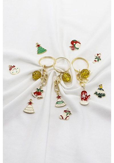 Gold Halkalı Renkli Yılbaşı Temalı Anahtarlık, Hediyelik Christma